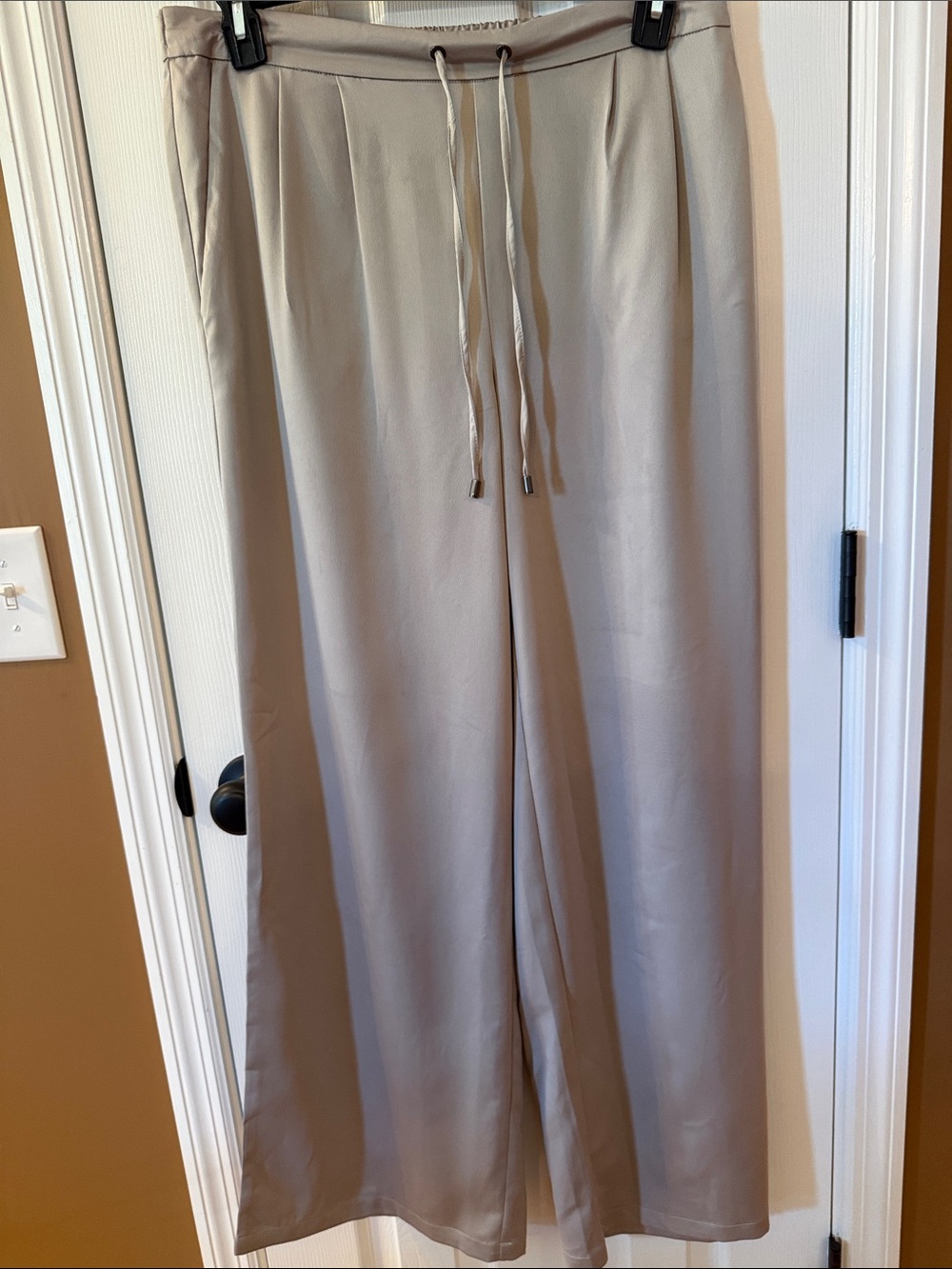 H by Halston Wide Leg Drawstring Pants in Light Taupe